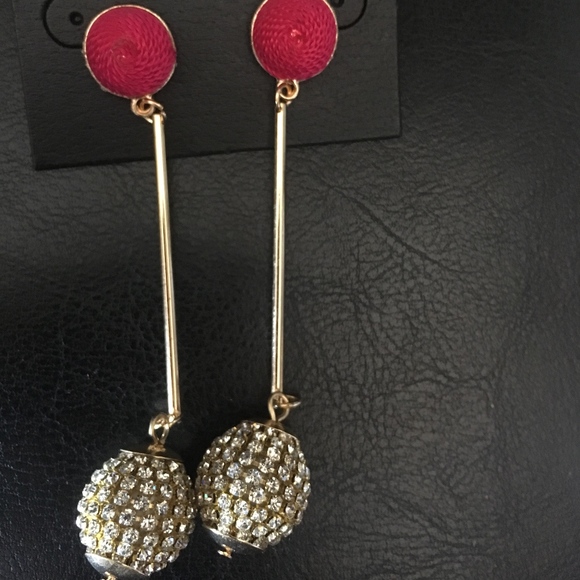 Steve Madden Pave Ball Pink & Gold Drop earrings - Picture 2 of 2